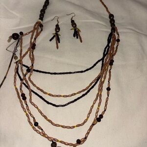 Handcrafted Art Multi-Strand Beaded Necklace and Earring Set